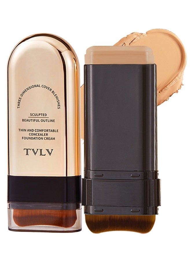 TVLV Concealer Foundation Cream Stick, 2-in-1 Long-Lasting Foundation And Concealer With Brush, Creamy Full Coverage For Dark Circles & Blemishes, Full Coverage Matte Finish For Face Makeup, Waterproof, Sweat-Resistant, Flawless Makeup - Image 1
